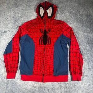 Marvel Spider-Man Full Zip Mask Hoodie Mad Engine Red Blue Web Print Mens M